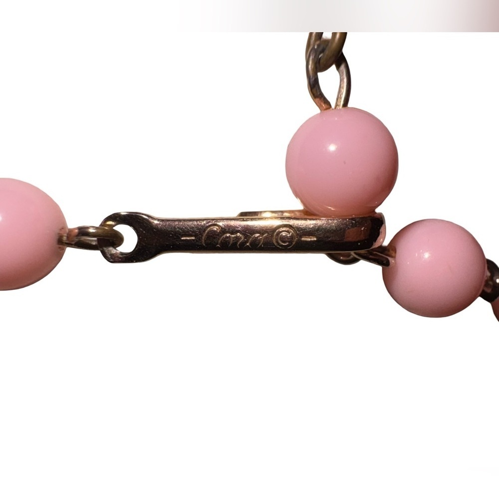 Vintage 1950s Coro Pink Enamel Gold Tone Basket Weave Necklace 16” adjustable - Picture 8 of 9